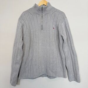 Vintage Polo Ralph Lauren Thick Cotton Ribbed Quarter Zip Sweater Mens XXL Gray